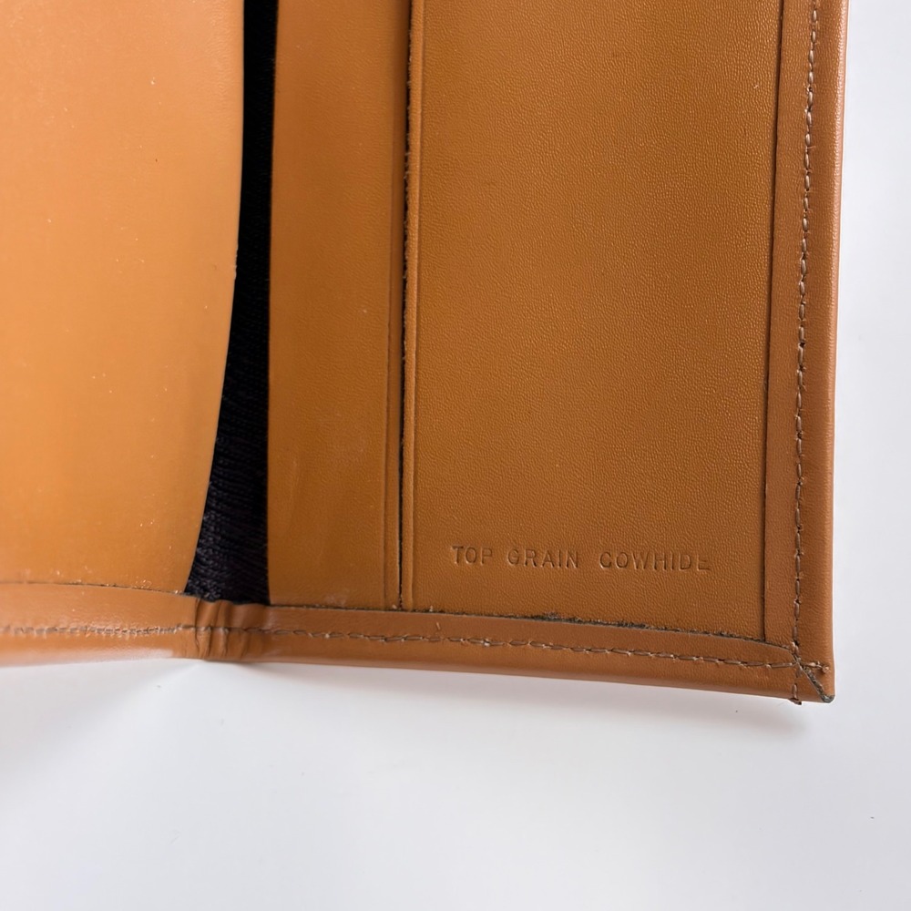 Tan Top Grain Cowhide Leather Trifold Wallet Mens Embossed Crest Brown - Picture 3 of 5